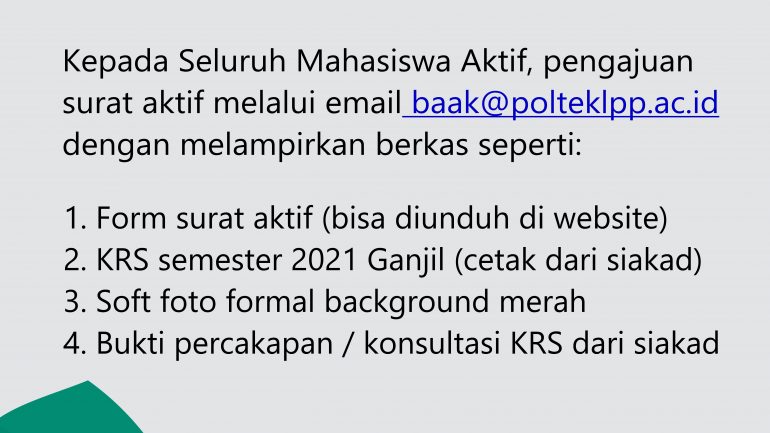 Pengumuman Pengajuan Surat Aktif 2021 Ganjil
